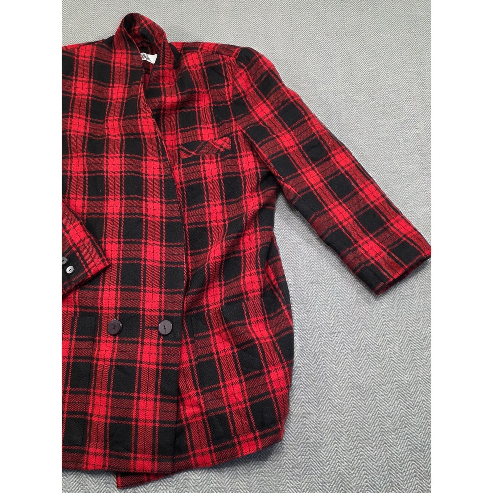 Vintage MG Red Black Plaid Oversized Double Breasted Blazer Jacket Size‎ 11 L - Picture 9 of 10